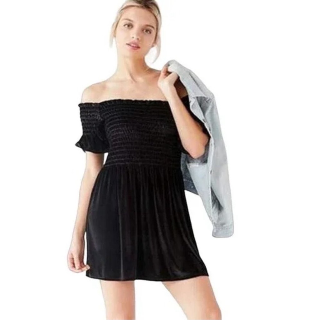 Urban Outfitters Dress Black Velvet Small Off Shoulder Holiday Christmas Party